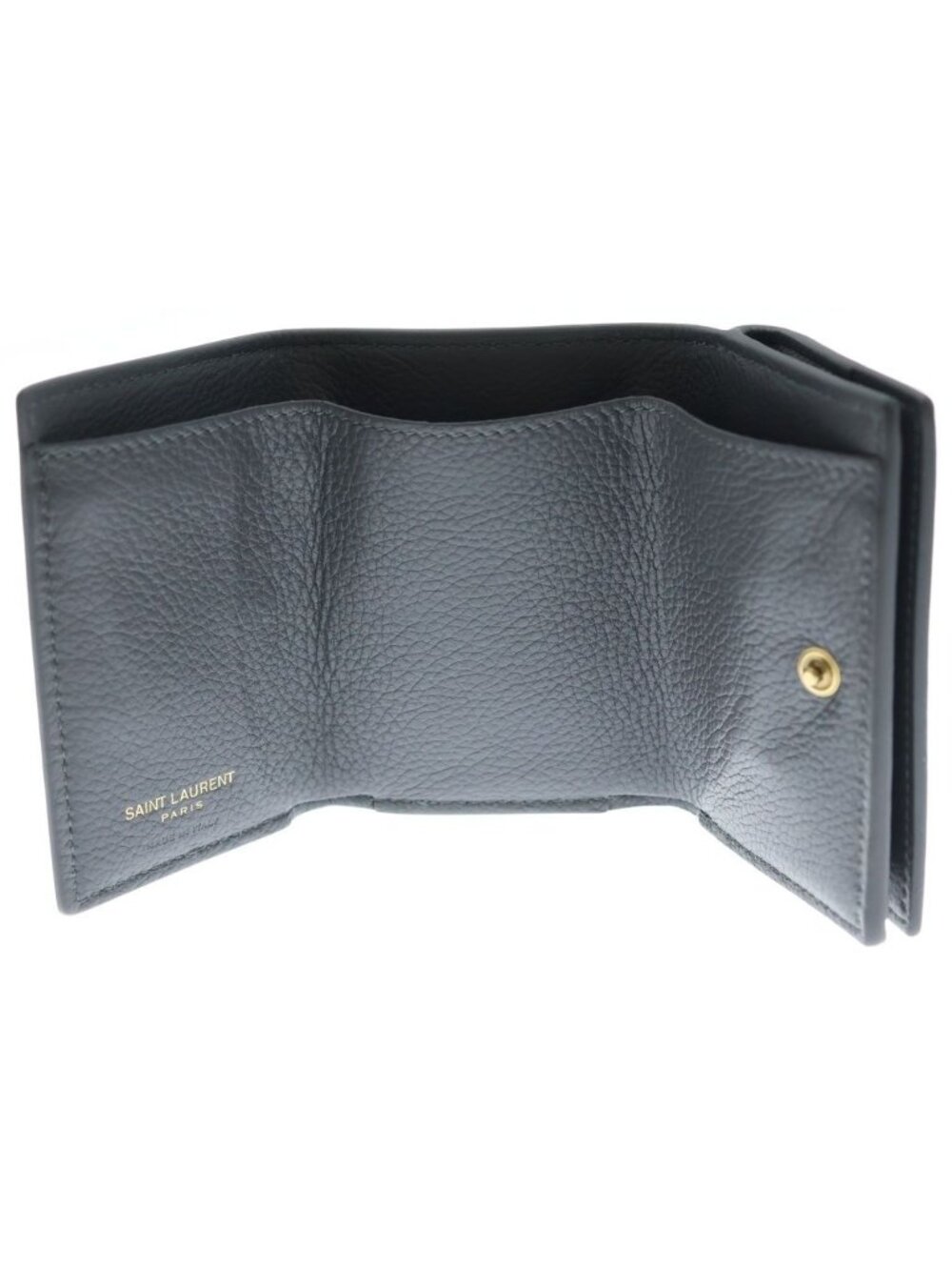 Saint Laurent Paris Trifold Wallet Compact Coin Purse Gray Leather Gold - Picture 4 of 6